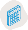 Blue calculator icon with grid pattern on light gray circular background