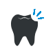 Black tooth icon with blue lines indicating pain or sensitivity, dental care symbol
