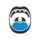 Cartoon tooth character with happy expression holding blue water droplet, dental care concept.
