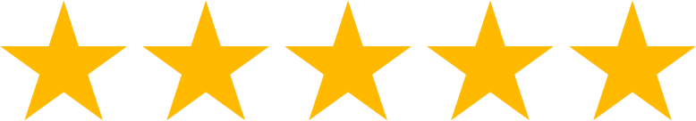 Five gold stars in a row, representing a perfect five-star rating for Breezy Point Smiles.