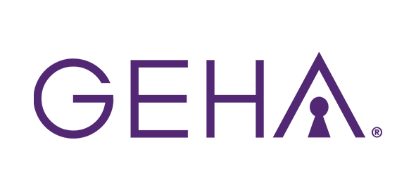 GEHA logo in purple with registered trademark symbol on white background.