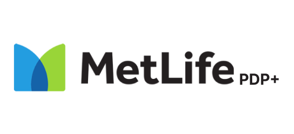 MetLife PDP+ logo featuring blue and green geometric shapes with black text.