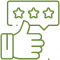 Thumbs up hand with three-star rating badge, representing positive customer feedback and satisfaction.
