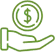 Hand holding dollar sign coin icon representing dental savings or affordable dentistry services.