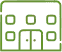 Simple green and white icon of a dental office building facade with windows and door.