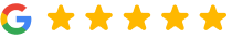 Google logo with five gold stars indicating a perfect 5-star rating for Breezy Point Smiles.